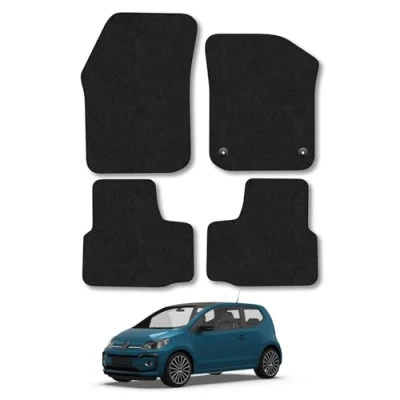Image of Car Mats Compatible with VW Up (2012+) Tailored Fit Black Carpet Floor Set Accessory Custom 4 Pieces Anti Slip Backing &amp; Binding Trim Edge