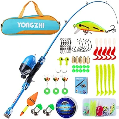 Image of Sougayilang Kids Fishing Rods,Portable Telescopic Rod and Reel Combo, with Line Lures Spincast Tackle Bag for Youth, Girls Boys Traveling Kid Pole (Blue)
