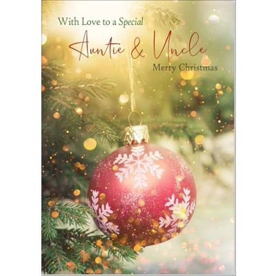 Image of doodlecards Auntie and Uncle Christmas Card Tree Bauble Medium Size with Plain Envelope