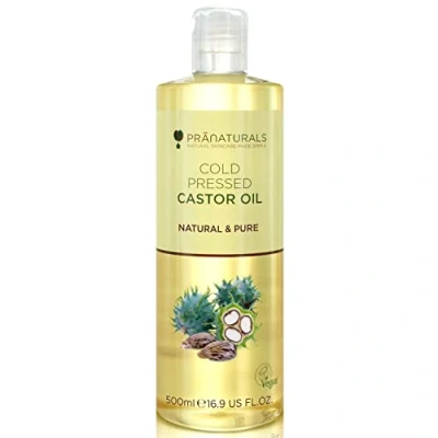 Image of PraNaturals Cold Pressed Castor Oil 500ml 100% Natural, Vegan &amp; Pure, for Hair, Eyebrows Eyelash Growth, Softer Skin Face, Rich In Omega 6, 9 Essential Fatty Acids
