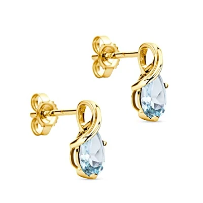 Image of Orovi Gold Earrings for Women Solid 9k /375 Yellow Blue Topaz Drop with Natural Gemstones December Birthstone Hypoallergenic