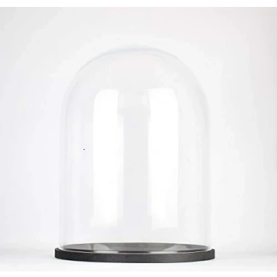 Image of EMH Handmade Clear Circular Large Glass Display Cloche Dome with Black Wooden Base 30 x 25 cm