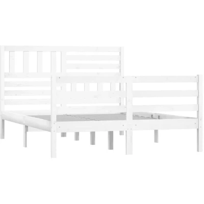 Image of vidaXL Solid Pinewood Bed Frame Base White 4FT Small Double with Practical Headboard Mattress Size 120x190 cm