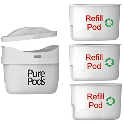 Image of PurePods Starter Kit Refillable Reusable Water Filter Cartridge &amp; 3X Refills Compatible with Most Brita Maxtra*, Maxtra+* Perfect Fit*Jugs