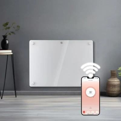 Image of Futura 1000W White Glass WIFI Smart App Control Electric Radiator Heaters for Home, Bathroom Safe Heater Setback Timer Lot 20 &amp; Advanced Thermostat Wall Mounted or Floor Standing