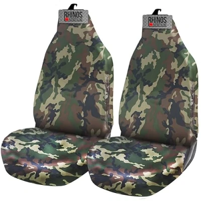 Image of rhinos autostyling For Ford Transit Courier All Years Heavy Duty Durable Nylon Driver Passenger Green Camouflage Pair Waterproof Car Van Front Seat Covers Protectors 2 x Fronts