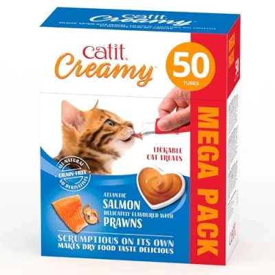 Image of Catit Creamy Salmon &amp; Prawn Lickable Cat Treats 50 Pack