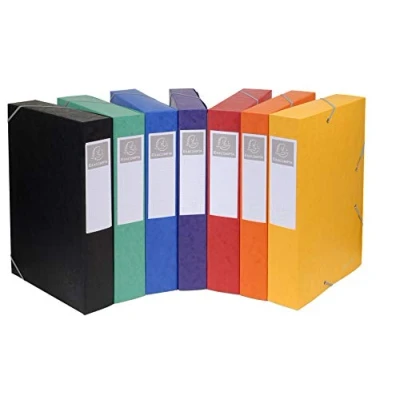 Image of Exacompta Ref 16000H Cartobox Pressboard Filing Box 25 x 33cm, Suitable for A4 Documents, Elastic Straps on 2 Corners, 60mm Spine, FSC Certified Assorted Colours (Pack of 10)