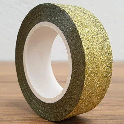 Image of Glitter Washi Tape Decorative Masking Self Adhesive Sticky Ribbon Trim 10m Long (Gold Glitter)
