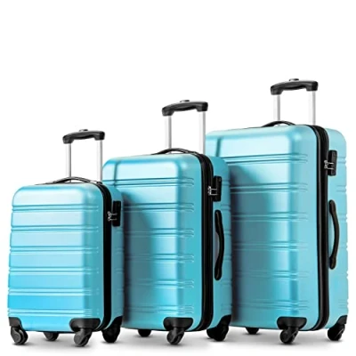 Image of Merax Luggage, Airline Approved, Lightweight 4 Wheel ABS Hard Case Suitcases, Secure TSA Lock, with Internal Storage Pocket, (Sky Blue, 20+24+28)