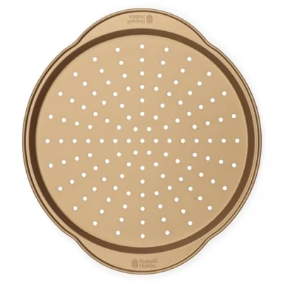 Image of Russell Hobbs RH02338GEU7 Opulence Pizza Tray Non Stick 37cm Round Pan, Carbon Steel, Perforated Base For Even Heat Distribution, Chips, Garlic Bread, Flatbread, Oven Safe Up To 220 Degrees