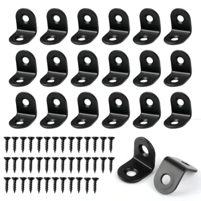 Image of Angle L Brackets for Wood, 20 Pcs Corner Right 90 Degree Wood Furniture 20mm Small Shaped Bracket Brace with Screws
