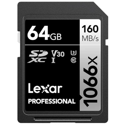 Image of Lexar 64GB Professional 1066x SDXC Memory Card, UHS I, C10, U3, V30, Full HD &amp; 4K Video, Up To 160MB/s Read, for DSLR and Mirrorless Cameras (LSD1066064G BNNNU)