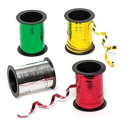 Image of Baker Ross AC263 Metallic Foil Ribbon Spools — Creative Art and Craft Supplies Essentials for Adults Kids to Make, Personalise, Gift Wrap Decorate Projects (Pack of 4), Solid, Assorted