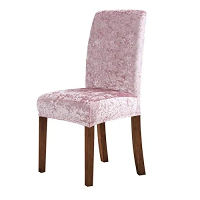 Image of New Crushed Velvet Dining Chair Cover, Spandex Elastic Slipcover Case for Room Kitchen Wedding Banquet,Pink,4pcs