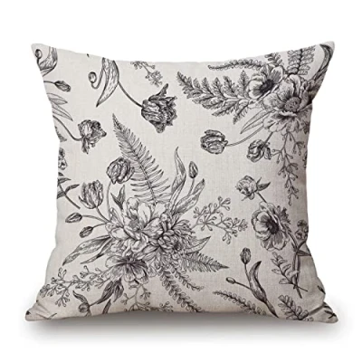 Image of Floral Pattern Bouquets of Spring Flowers Black and White Cotton Linen Square Throw Waist Pillow Case Decorative Cushion Cover Pillowcase Sofa 18&quot;x 18&quot;
