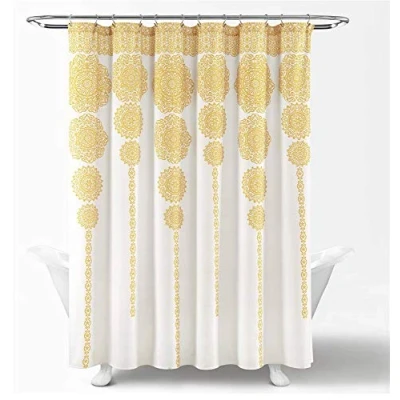 Image of Lush Decor Stripe Medallion Shower Curtain Fabric Mandala Bohemian Damask Print Design, 72&quot; x 72&quot;, Yellow