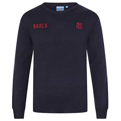 Image of FC Barcelona Official Football Gift Mens Knitted Crew Neck Jumper Navy XXL