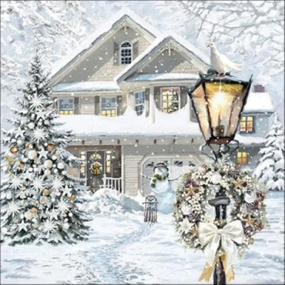 Image of 20 Napkins Winter Town House Table Decoration Paper with Motif Also for Decoupage and 33 x cm