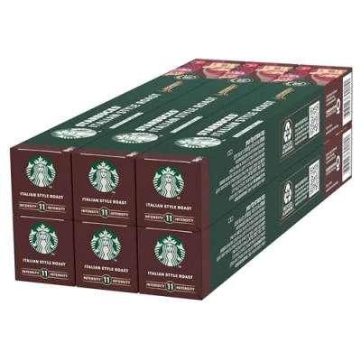 Image of STARBUCKS Italian Style Roast by Nespresso, Dark Roast, Coffee Capsules 6 x 10 (60 Capsules)