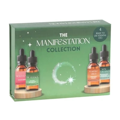 Image of Manifestation Essential Oil Collection 4 x 10ml Blends for Focus &amp; Intentions: Mystic Rose, Psychic Peppermint, Optimistic Orange, Regenerating Rosemary Aromatherapy Mindfulness Boost