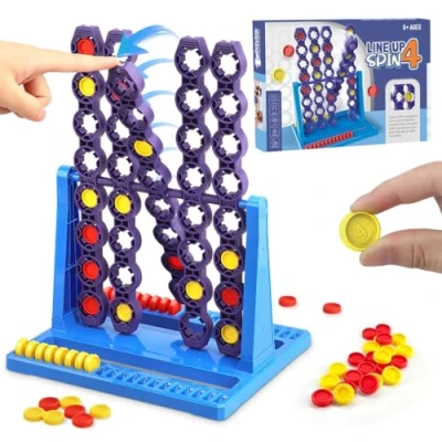 Image of Upgrade Classic Connect 4 game，4 Spin Board Game for Adults or Kids, 2 Players Games with Features Spinning,Strategy in a Row Children Aged 6 and up