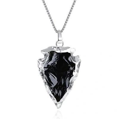 Image of COAI Arrowhead Necklace Raw Obsidian Stone for Women