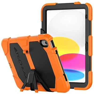 Image of TECHGEAR G SHOCK Design for iPad 10 2022 [10th Generation] 10.9&quot; Tough Rugged HEAVY DUTY Armour Shockproof Survival Protective Case with Stand Kids Schools Builders Workman ORANGE