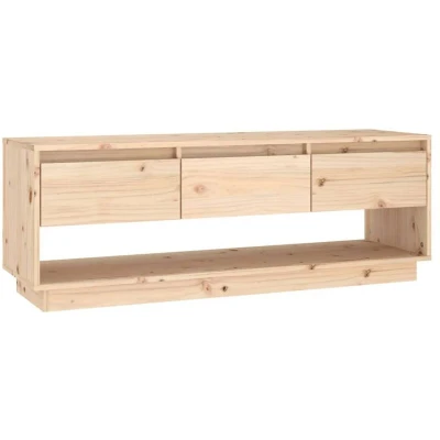 Image of vidaXL Solid Wood Pine TV Cabinet with Drawers 110.5x34x40 cm, Brown, 3 Drawers, Ample Storage, Sturdy &amp; Durable, Rustic Look, DIY Assembly