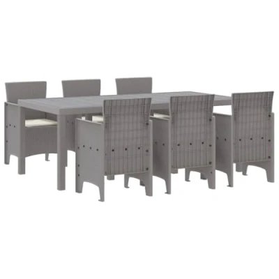 Image of vidaXL 7 Piece Outdoor Garden Dining Set Grey Plastic Lightweight Modern Patio Furniture for Balconies &amp; Yards Seats 6, Weather Resistant, Easy to Clean, Rectangular Table with Cushioned Chairs
