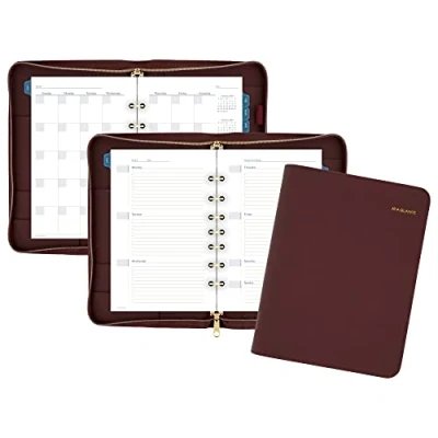 Image of AT A GLANCE Faux Leather Undated Starter Set, 7 Ring, 5 1/2&quot; x 8 1/2&quot;, Desk Size, Fashion, Merlot (DR1114 040)