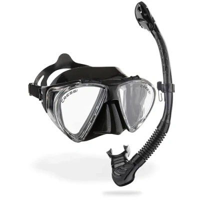 Image of CRESSI Penta &amp; Alpha Combo Black/Black Mask + Snorkel for Diving and Snorkelling, Black/Black, One Size, Unisex