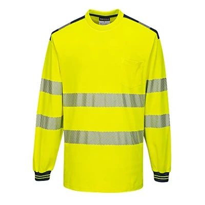 Image of Portwest T185 Lightweight PW3 Hi Vis Cotton Comfort T Shirt L/S Yellow/Navy, 4X Large