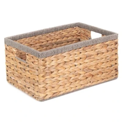 Image of Red Hamper WH019/2 Medium Water Hyacinth With Grey Rope Border Rectangular Storage Basket