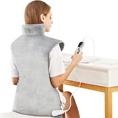 Image of Mia&amp;Coco Electric Heating Pad for Back Neck and Shoulders Pain Relief, (60x100cm) Heated Warmer Fast Heat Hot Therapy Warp with Waist Strap, 6 Levels, Auto Off Timer Cozy Grey