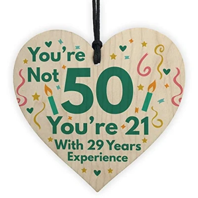 Image of RED OCEAN Funny Birthday Gifts For Women Novelty 50th Gift Men Wooden Heart Sign Card