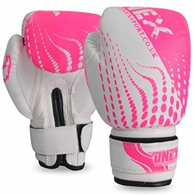 Image of ONEX Fitness Boxing Sparring Training Gel Gloves MMA Grappling Punch Bag Gym Kick Pads Mitts Muay Thai (White/Pink, 6oz)