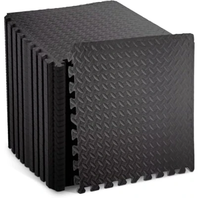 Image of 24Pcs Black Gym Flooring Puzzle Mat Interlocking EVA Floor Tiles Non Slip Rubber Cushion For Home Workout Yoga Matting, 60x60cm
