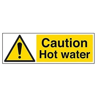 Image of V Safety Caution Hot Water Warning Sign 450mm x 150mm 1mm Rigid Plastic