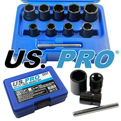 Image of US PRO Tools 10PC 3/8&quot; DR Impact Twist Socket Set Rounded Nuts Bolts &amp; Studs Removal 3317