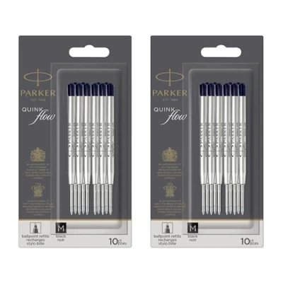 Image of Parker Metal Ballpoint Pen Refills Medium Point 0.7mm Black QUINKflow Ink Pack of 20