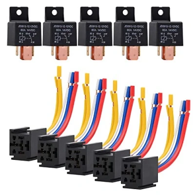 Image of Ehdis 5 Pack Car Relay 12V 80 APM Pin, Changeover with Socket Holder for Truck, Motor, Heavy Duty On/Off Normally Open SPDT Plug Wire