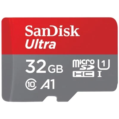 Image of SanDisk Ultra 32 GB microSDHC Memory Card + SD Adapter with A1 App Performance Up to 120 MB/s, Class 10, U1, SDSQUA4 032G GN6MA , Red/Grey