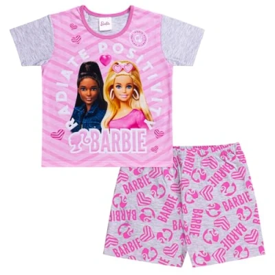 Image of Barbie Girls Cotton Short Pyjamas Comfortable Stylish Sleepwear Set Breathable Pjs for 6 7 Years Grey