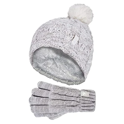 Image of Heat Holders Girls Bobble Pom Hat and Gloves Set