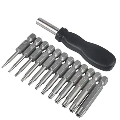 Image of 12 Pack 50mm Torx Head Screwdriver Bit Set,YuCool 1/4 inch Hex Shank T5 T40 S2 Steel Magnetic Star Security Bits Set with 1 Handle