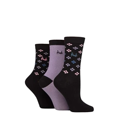 Image of Women&#039;s 3 Pair Pringle Patterned Cotton and Recycled Polyester Socks Scatter Diamond Black 4 8 Ladies
