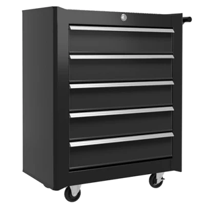 Image of HOMCOM Steel 5 Drawer Tool Storage Cabinet Lockable with Wheels Handle 2 Keys Garage Equipment Trolley Home Work DIY Workshop Chest Black