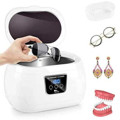 Image of himaly Ultrasonic Jewellery Cleaner Sonic 600ml 35W 40khz Machine with Basket Cleaning Stand for Jewelry Ring Earring Necklace Glasses Watch Coins Dentures