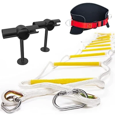 Image of Safety Ladder 10 m Flame Resistant Innovative Solution with Stand Off Stabilizers, Cord &amp; Belt Reusable Weight Capacity up to 2000 Pounds